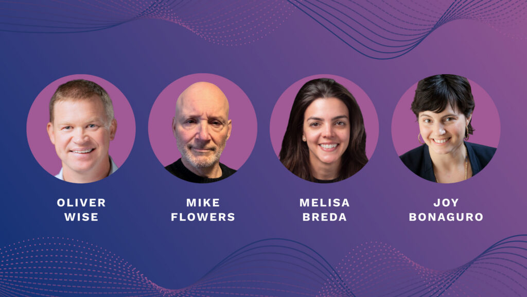 Purple background with 4 panelist images and names